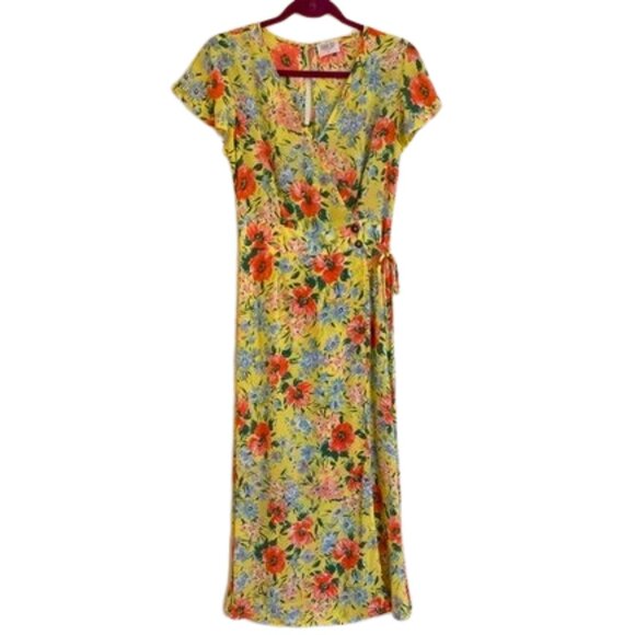 Sienna Sky Dresses & Skirts - Sienna Sky Butter Yellow Floral Midi Dress | Boho Spring | Coral Blue  Medium